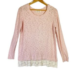 Pink Rose women's Large pink lightweight long sleeve lace accent knit sweater